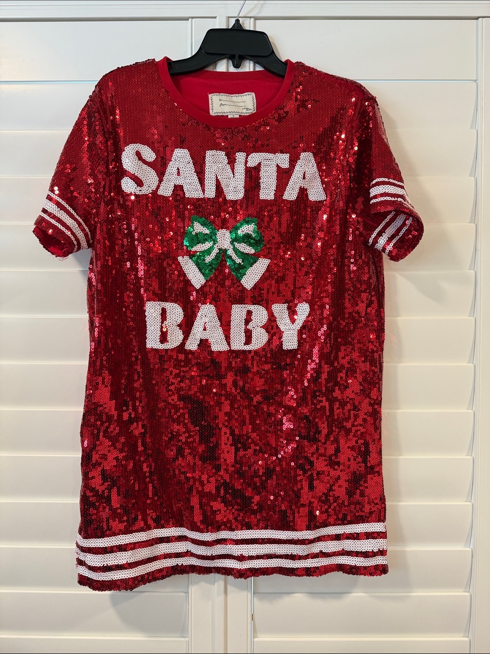 Red Sequin Holiday dress  with Festive Bow